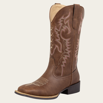 J's.o.l.e Square Toe Cowboy Boots for Women, Wide Calf Cowgirl Boots with Fashion Embroidery, Comfortable Mid-Calf Western Boots for Daily Casual Country Concert