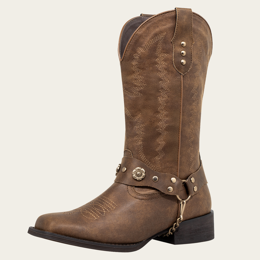 J’s.o.l.e Square Toe Cowboy Boots for Women Wide Calf Cowgirl Boots Harness Western Boots