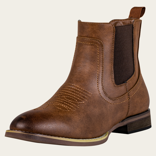 J's.o.l.e Chelsea Cowboy Boots for Men Round Toe Western Slip on Boot Dress Casual Work Ankle Boots Brown