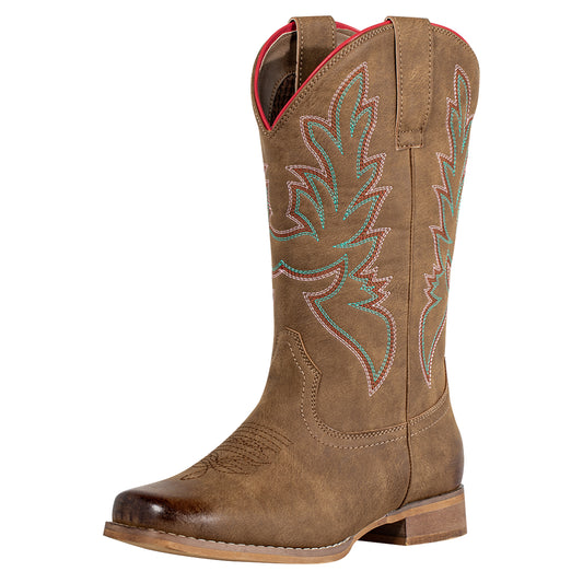 J's.o.l.e Square Toe Cowboy Boots for Women Wide Calf Pull On Fashion Embroidered Western Cowgirl Boots