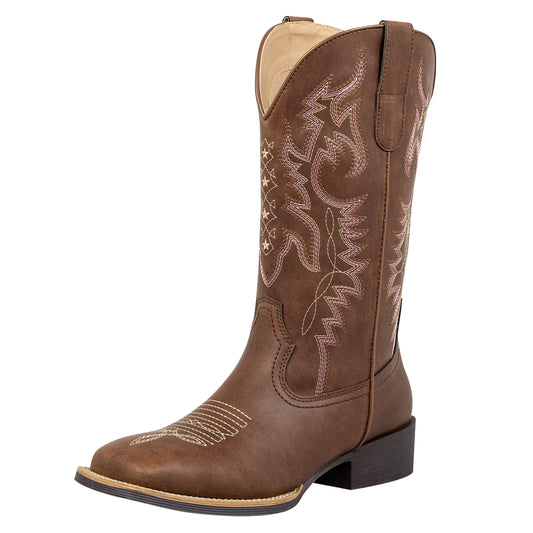 J's.o.l.e Square Toe Cowboy Boots for Women, Wide Calf Cowgirl Boots with Fashion Embroidery, Comfortable Mid-Calf Western Boots for Daily Casual Country Concert