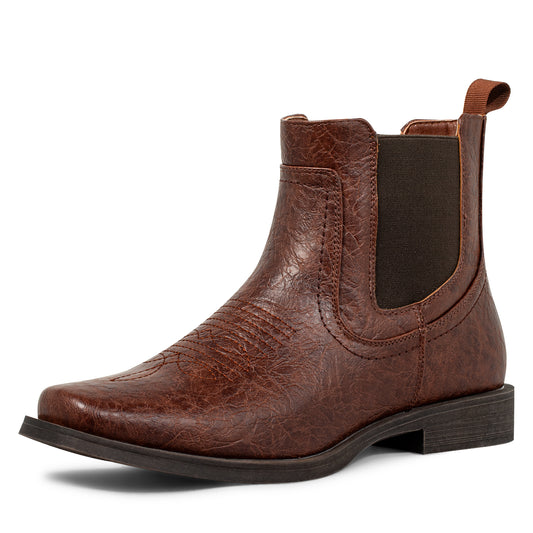 J's.o.l.e Men's Western Cowboy Boots Square Toe Ankle Boot for Men Chelsea Dress Casual Boots