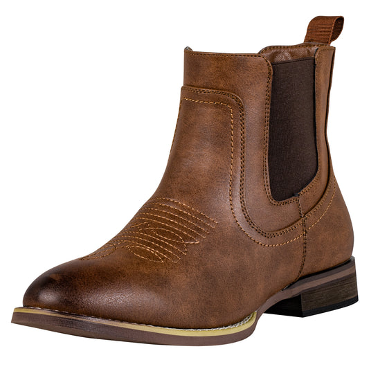 J's.o.l.e Chelsea Cowboy Boots for Men Round Toe Western Slip on Boot Dress Casual Work Ankle Boots Brown