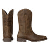 J's.o.l.e Leather Cowboy Boots for Men - Mens Square Toe Western Boots With Flag Slip On Wide Calf Botas Vaqueras Para Hombre Work Dress Classic Fashion Brown Boot